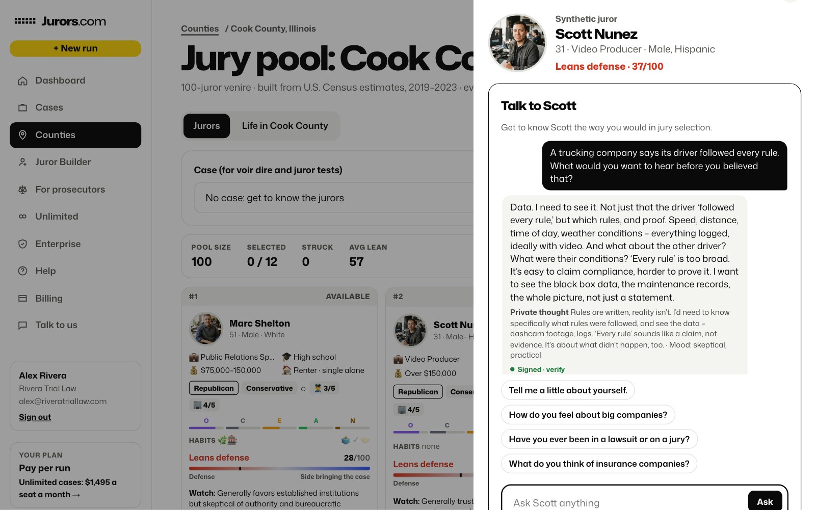 A Cook County juror’s profile and a voir dire conversation with them